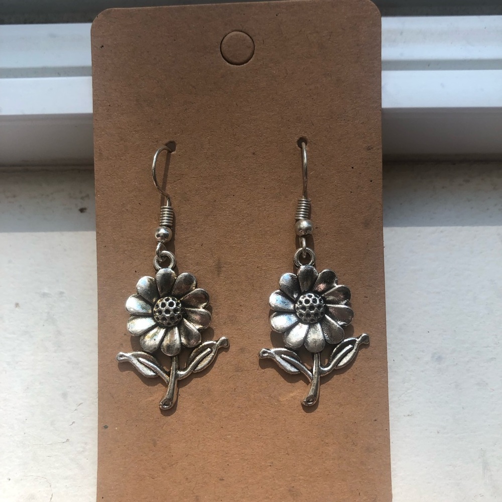 Silver Floral Drop Earrings - Women Jewelry